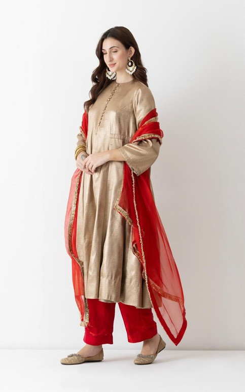 Mritsa Gota Patti Silk Lehenga Set - Red