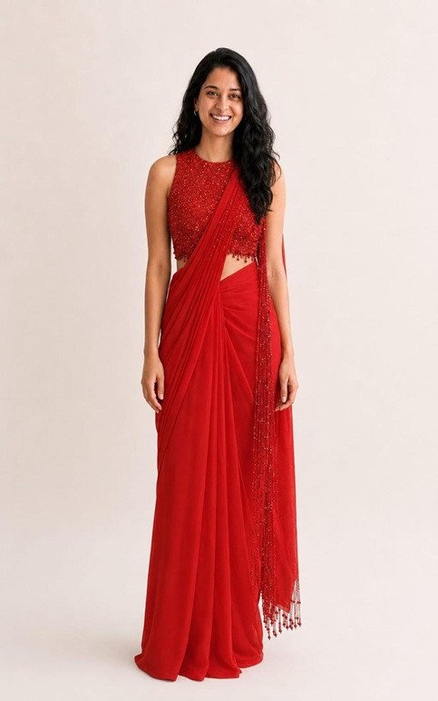Mritsa Gota Patti Silk Lehenga Set - Red
