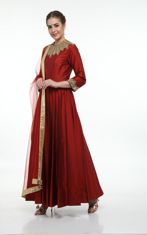 Mritsa Gota Patti Silk Lehenga Set - Red