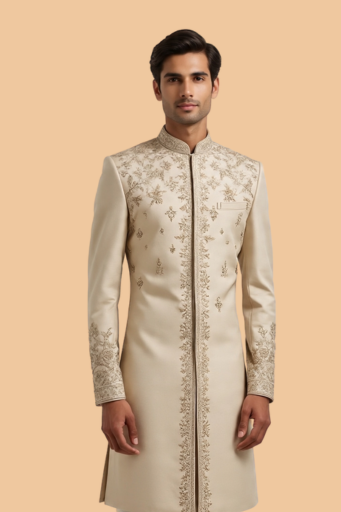 Meenakkshi Mackar Sherwani is Crafted from Pure Raw Silk Fabric